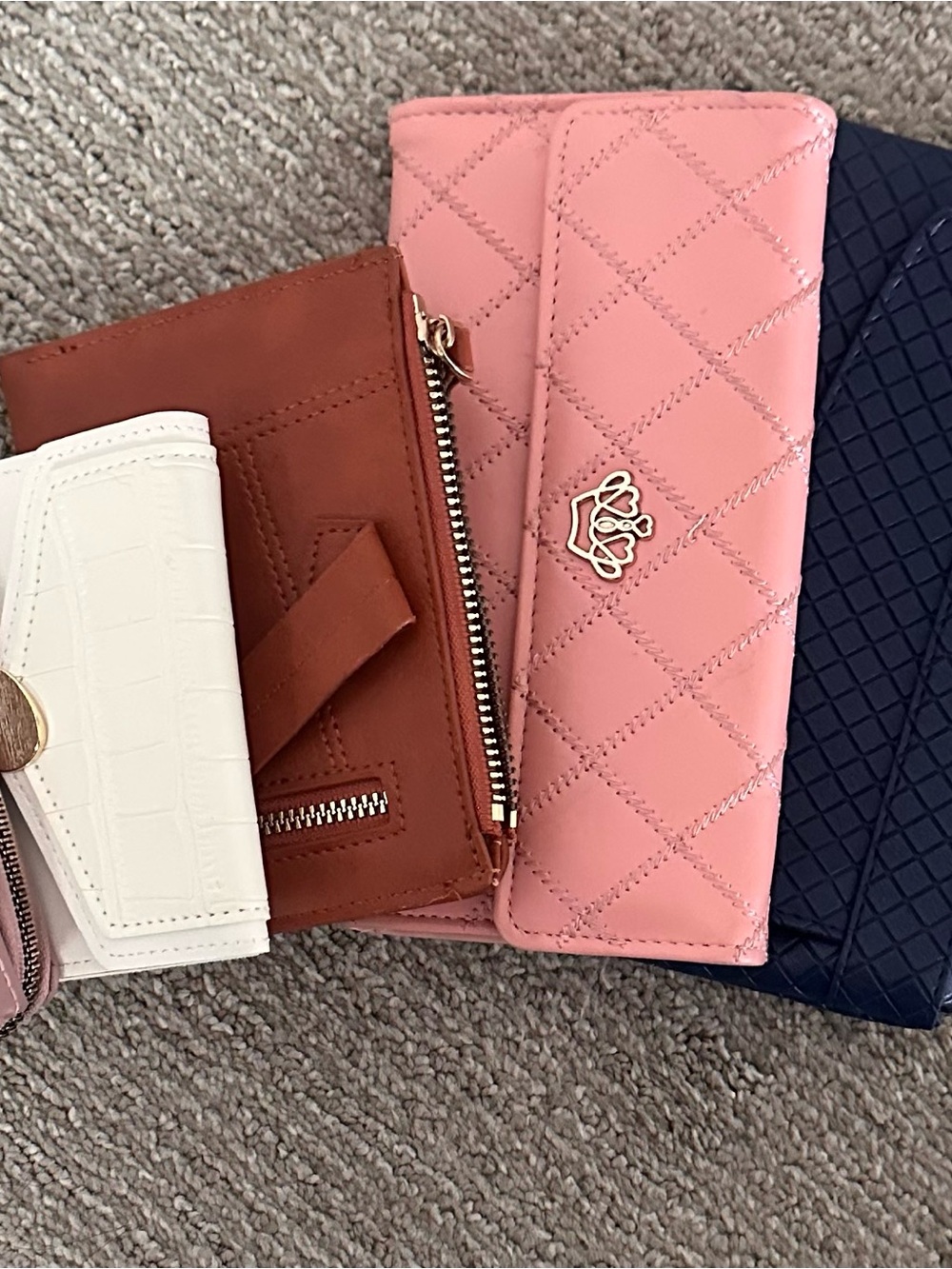 Quilted Pink Wallet with Crown Emblem - Elegant Everyday Organizer